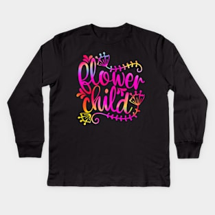 Boho Hippie Flower Child: Hot Pink Holographic Rainbow Quote Kids Long Sleeve T-Shirt